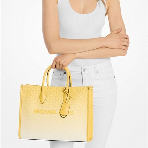 Michael Kors Mirella Ombre Logo Tote Bag Lemon Sunshine Yellow purse NWT - Picture 2 of 4